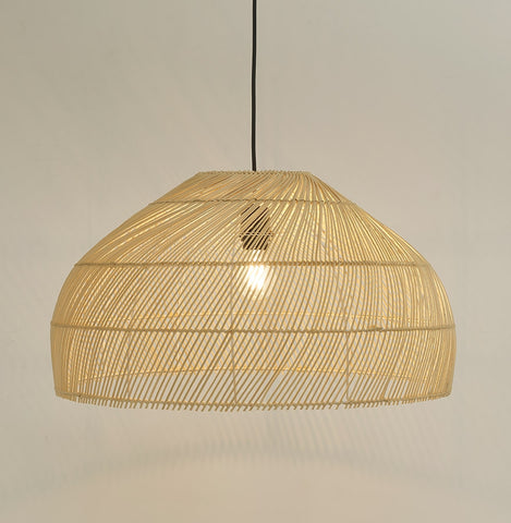 Round pendant lamp 'CANUL' in natural woven rattan