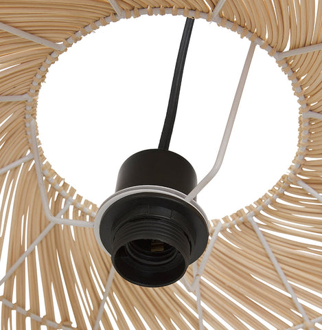 Round pendant lamp 'CANUL' in natural woven rattan