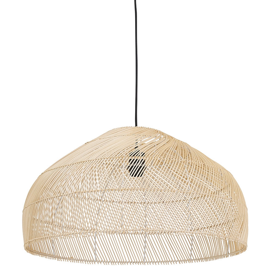 Round pendant lamp 'CANUL' in natural woven rattan