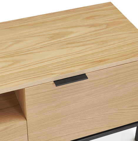 Design TV cabinet 'CATODIK' in wood with natural finish and black metal