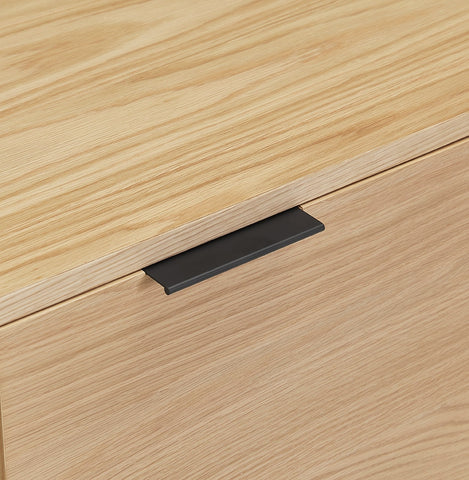 Design TV cabinet 'CATODIK' in wood with natural finish and black metal