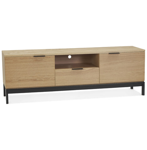 Design TV cabinet 'CATODIK' in wood with natural finish and black metal