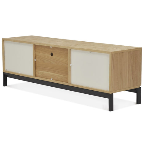 Design TV cabinet 'CATODIK' in wood with natural finish and black metal