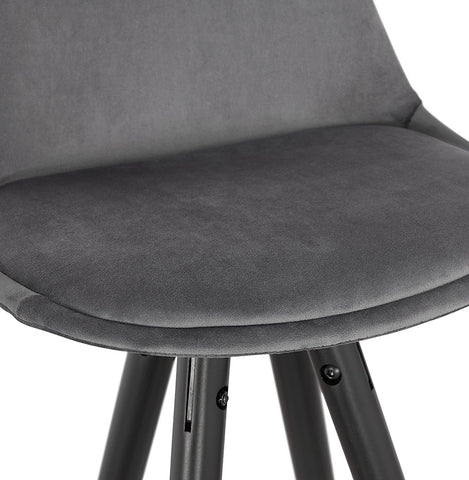 Design bar stool 'CHICAGO' in grey velvet and 4 legs in black wood