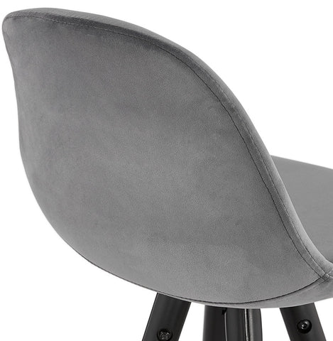 Design bar stool 'CHICAGO' in grey velvet and 4 legs in black wood