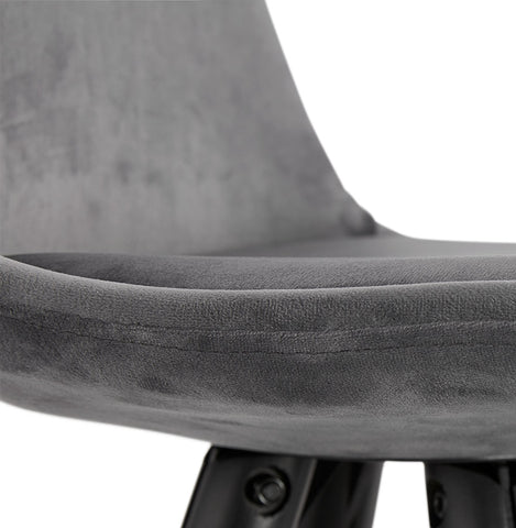 Design bar stool 'CHICAGO' in grey velvet and 4 legs in black wood