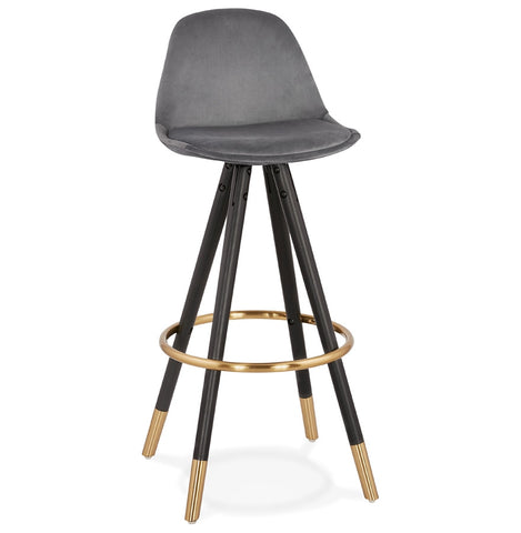 Design bar stool 'CHICAGO' in grey velvet and 4 legs in black wood