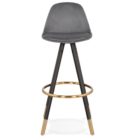 Design bar stool 'CHICAGO' in grey velvet and 4 legs in black wood