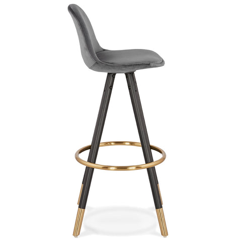 Design bar stool 'CHICAGO' in grey velvet and 4 legs in black wood