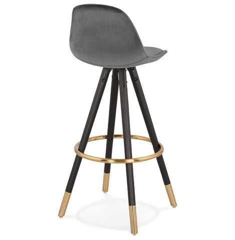 Design bar stool 'CHICAGO' in grey velvet and 4 legs in black wood