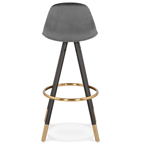 Design bar stool 'CHICAGO' in grey velvet and 4 legs in black wood