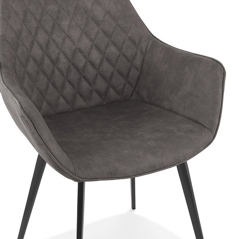 Armchair 'CHIGI' in dark gray waffled microfiber fabric and black metal legs