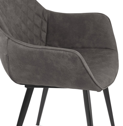 Armchair 'CHIGI' in dark gray waffled microfiber fabric and black metal legs