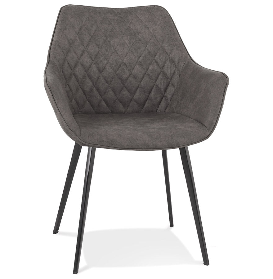 Armchair 'CHIGI' in dark gray waffled microfiber fabric and black metal legs