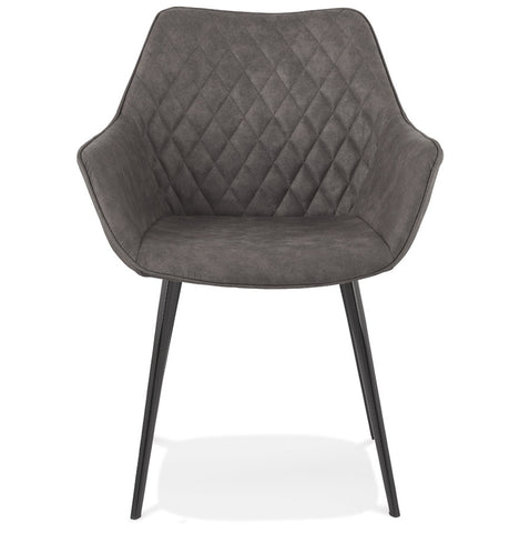 Armchair 'CHIGI' in dark gray waffled microfiber fabric and black metal legs