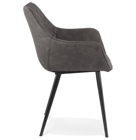 Armchair 'CHIGI' in dark gray waffled microfiber fabric and black metal legs