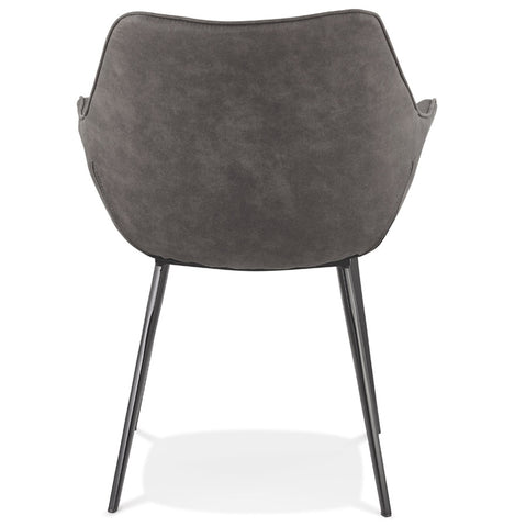 Armchair 'CHIGI' in dark gray waffled microfiber fabric and black metal legs