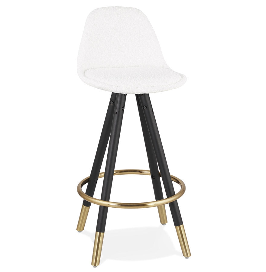 CLARISSE MINI' mid-high stool made of white terry cloth with 4 black wooden legs