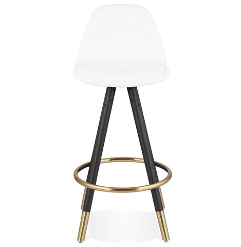 CLARISSE MINI' mid-high stool made of white terry cloth with 4 black wooden legs