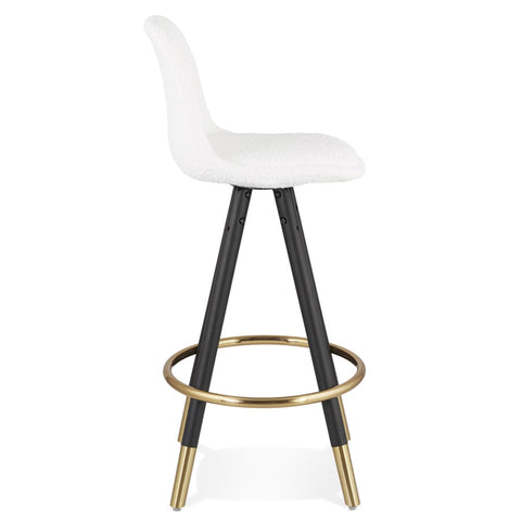 CLARISSE MINI' mid-high stool made of white terry cloth with 4 black wooden legs