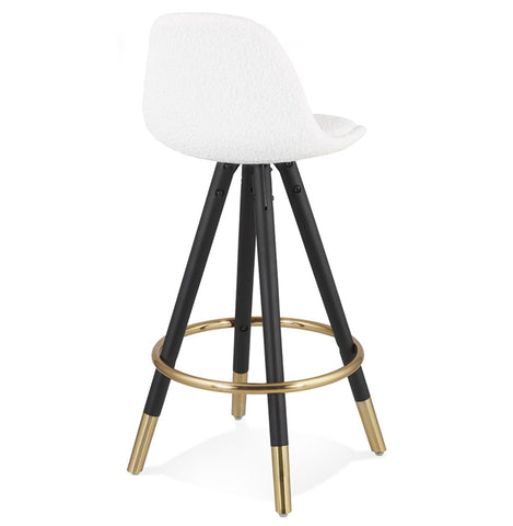 CLARISSE MINI' mid-high stool made of white terry cloth with 4 black wooden legs