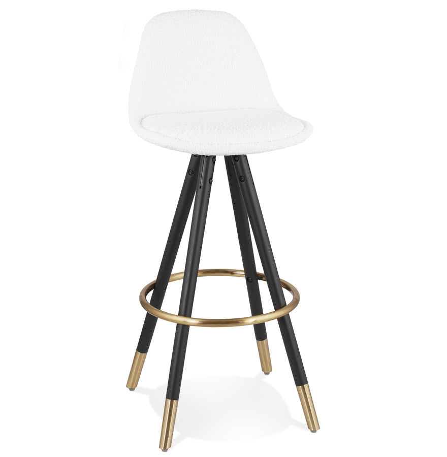 Barstool 'CLARISSE' in white terry cloth with 4 black wooden legs