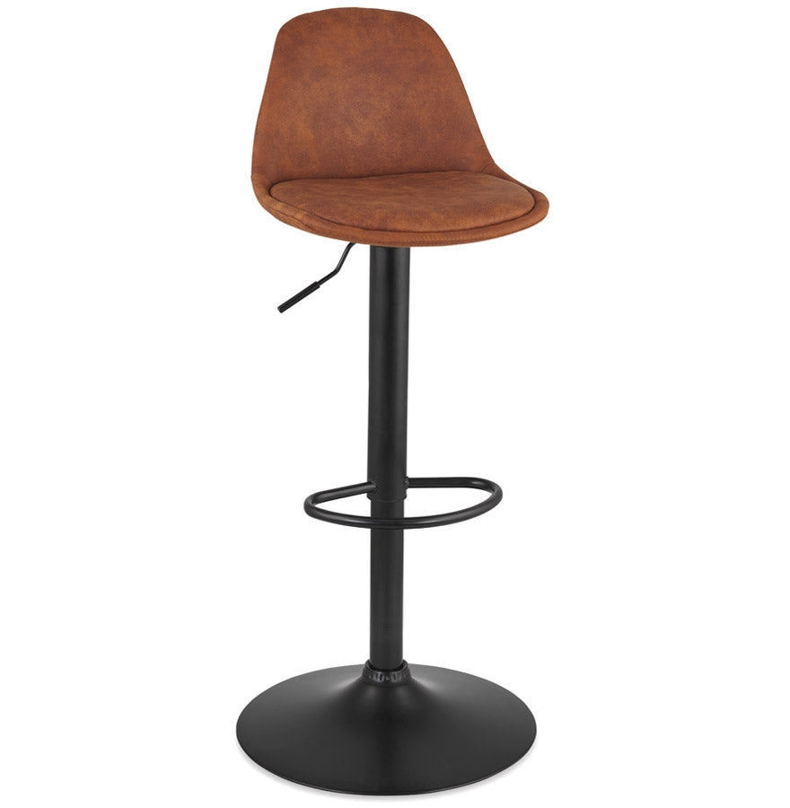 Adjustable stool 'CROUPION' in brown microfiber and black metal