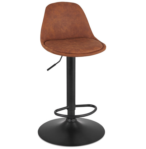 Adjustable stool 'CROUPION' in brown microfiber and black metal