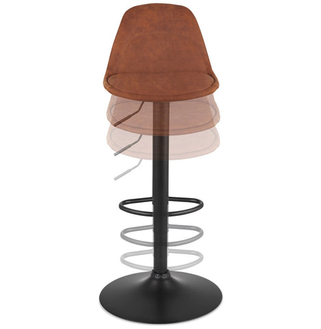 Adjustable stool 'CROUPION' in brown microfiber and black metal