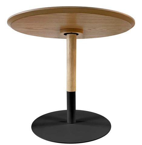 Round design coffee table 'DILA H40' in natural wood finish and black metal