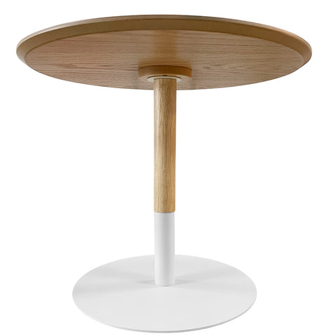 Ronde design salontafel 'DILA H40' in natuurlijke houtafwerking en wit metaal