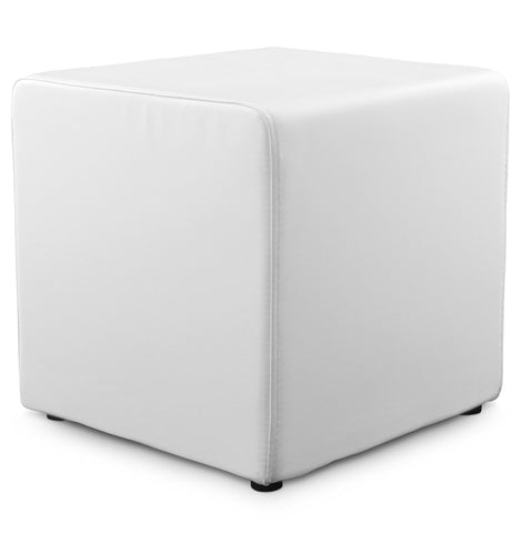 Footstool 'CUBE' for living room in white imitation leather