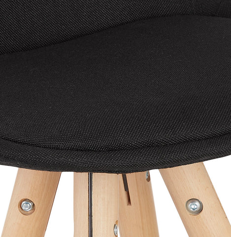 Design 'DANI' bar stool in black fabric and natural wood legs