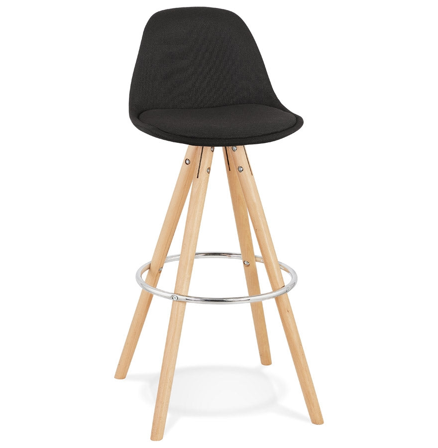 Design 'DANI' bar stool in black fabric and natural wood legs