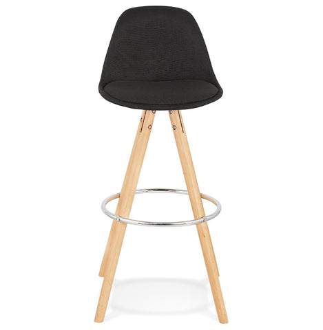 Design 'DANI' bar stool in black fabric and natural wood legs