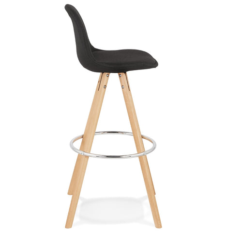 Design 'DANI' bar stool in black fabric and natural wood legs