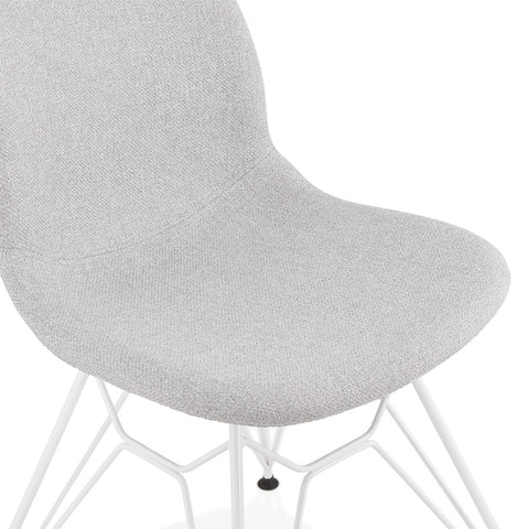 Design chair 'DECLIK' in light gray fabric with white metal base