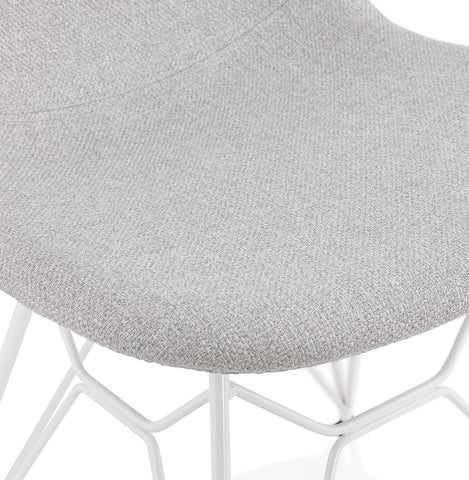 Design chair 'DECLIK' in light gray fabric with white metal base