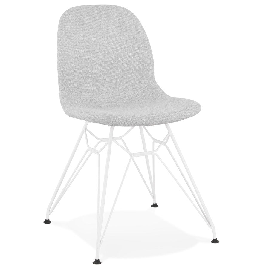 Design chair 'DECLIK' in light gray fabric with white metal base