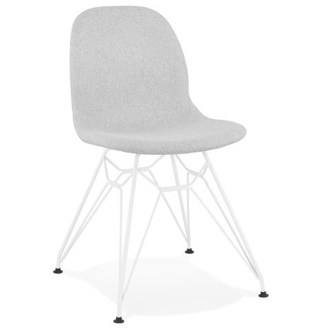 Design chair 'DECLIK' in light gray fabric with white metal base