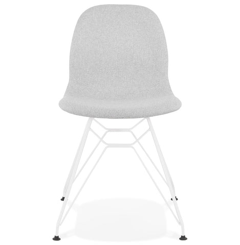 Design chair 'DECLIK' in light gray fabric with white metal base