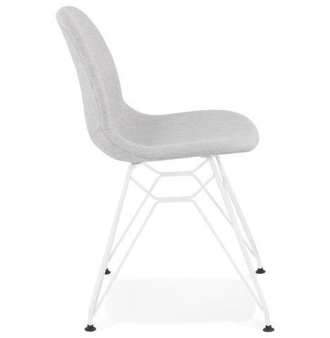 Design chair 'DECLIK' in light gray fabric with white metal base