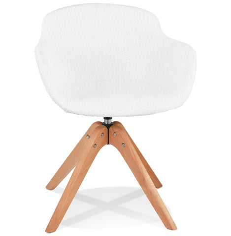 Scandinavian chair with armrests 'DESMA' in white bouclé fabric and natural wood