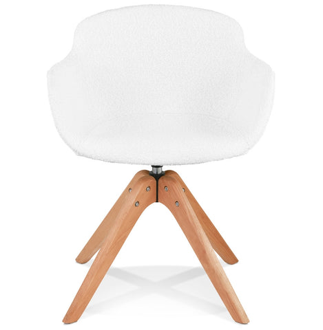 Scandinavian chair with armrests 'DESMA' in white bouclé fabric and natural wood