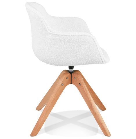 Scandinavian chair with armrests 'DESMA' in white bouclé fabric and natural wood