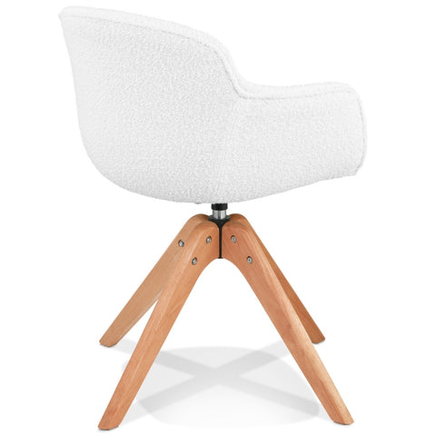 Scandinavian chair with armrests 'DESMA' in white bouclé fabric and natural wood