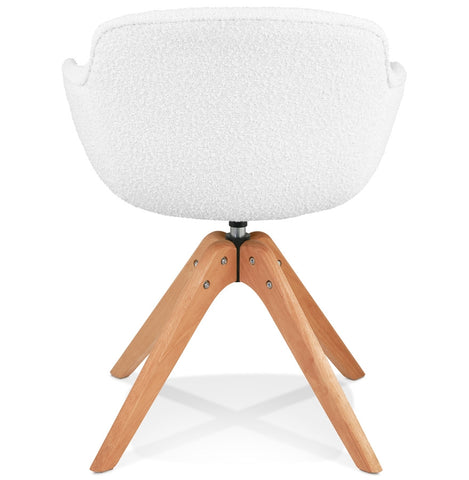 Scandinavian chair with armrests 'DESMA' in white bouclé fabric and natural wood