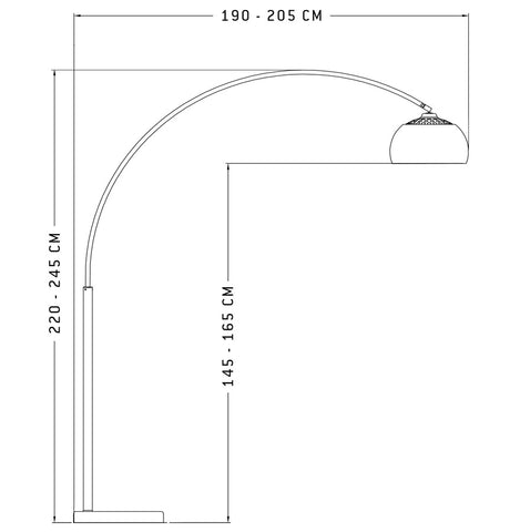 Arched design lamp 'XXL' in brushed steel in retro 70s style