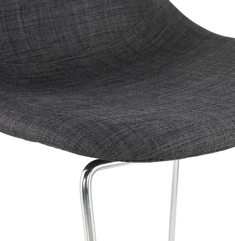 Stackable bar stool 'FAKIR' in dark gray fabric and base in chromed metal