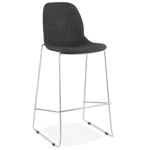 Stackable bar stool 'FAKIR' in dark gray fabric and base in chromed metal